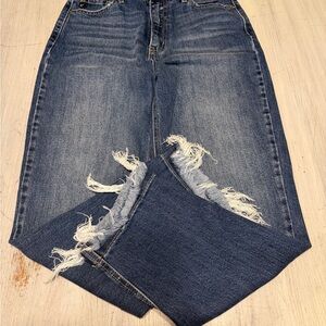 KanCan Blue Frayed Hem Straight Leg Jeans